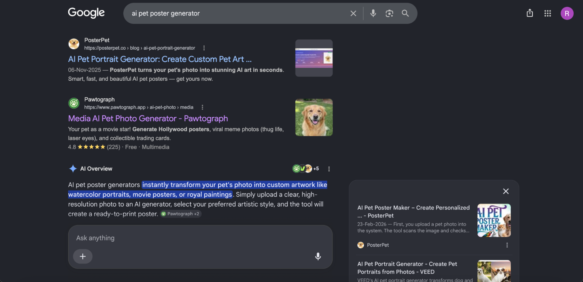Ranking for “ai pet poster generator”