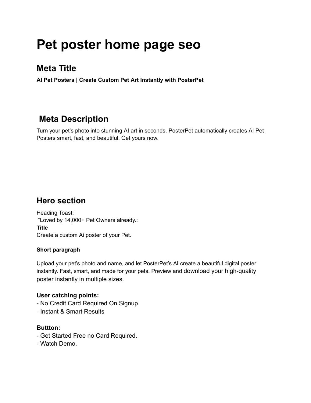 PosterPet — Homepage SEO Audit — PDF report preview