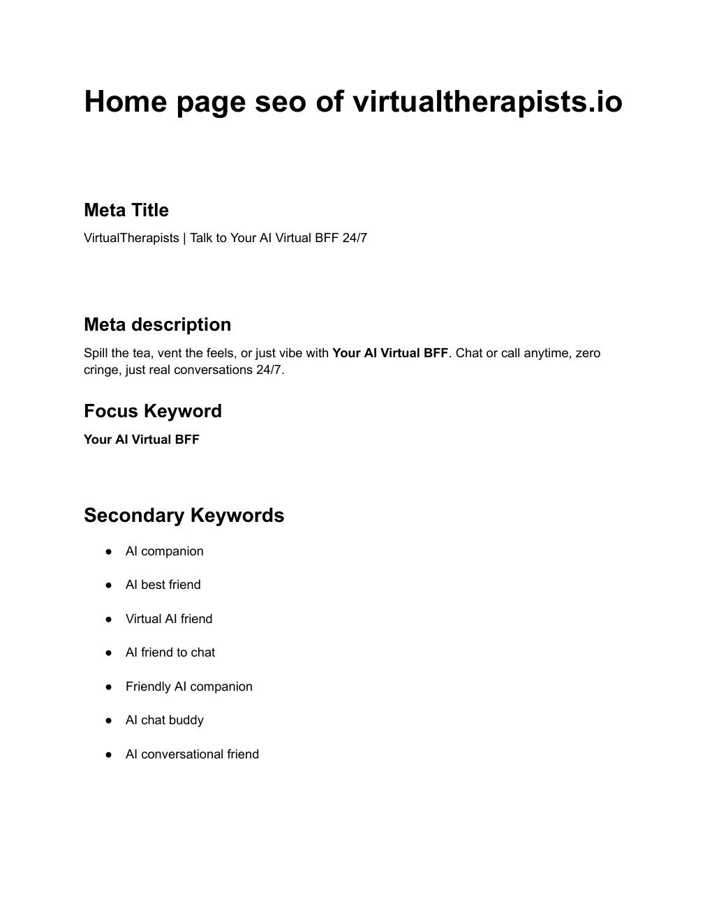 VirtualTherapists — Homepage SEO Audit — PDF report preview